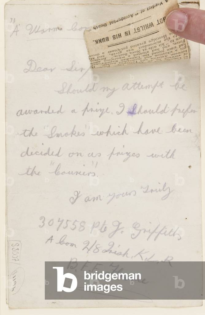 Letter to the competition editor of the Liverpool Weekly Courier, 1917 (pencil on paper)