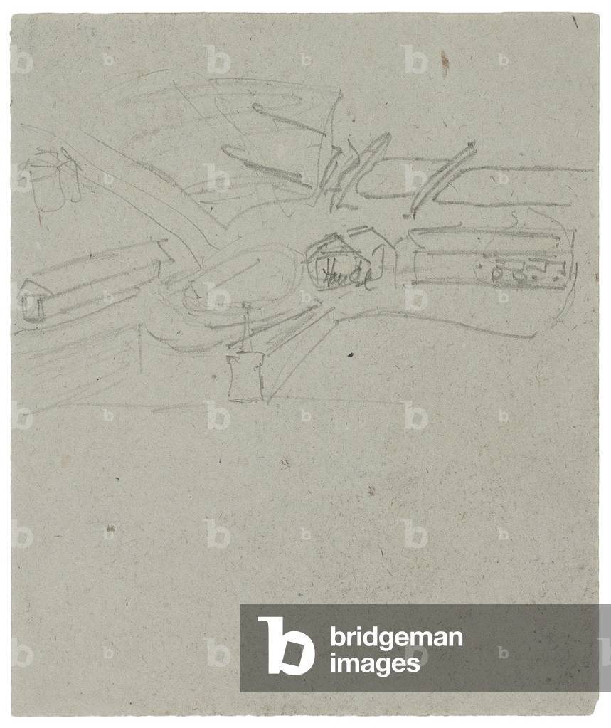 Plan sketch of Normandie Dock, St Nazaire, 1942 (pencil on paper)