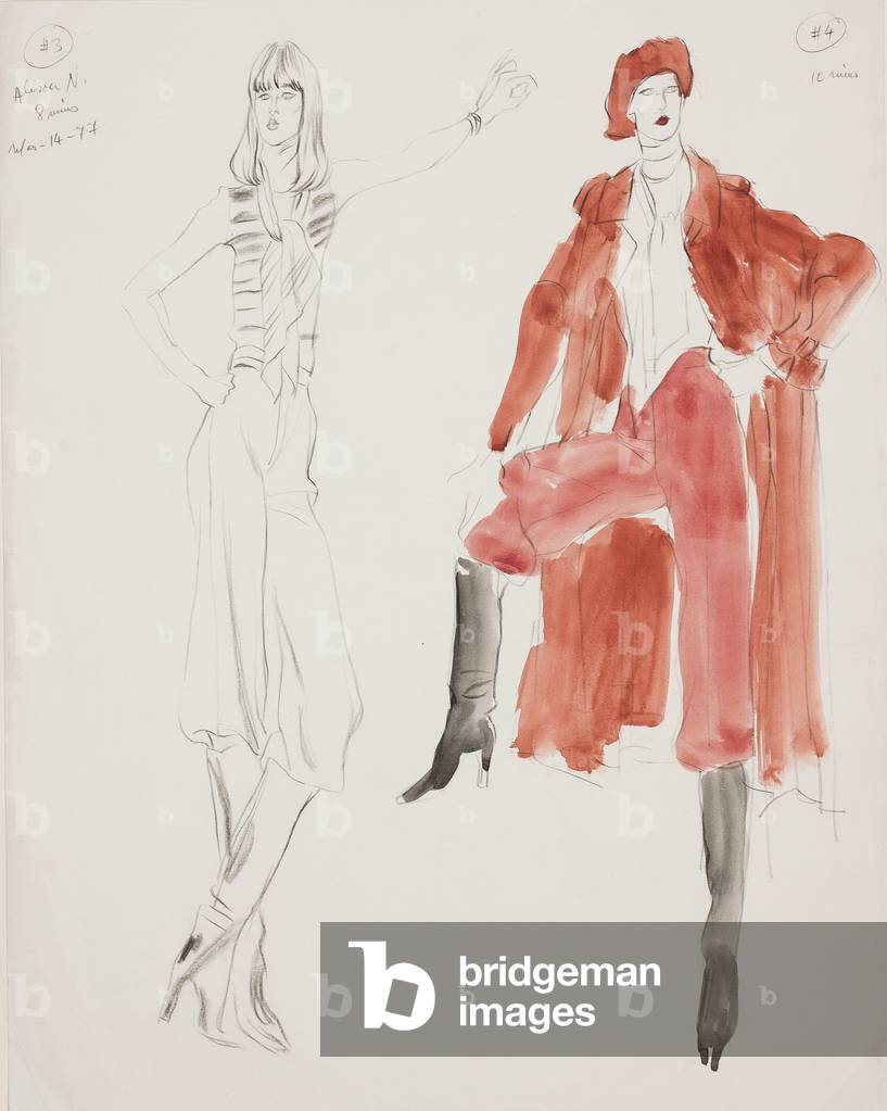 Alison N. modelling, 1977 (crayon, brush & w/c on paper)