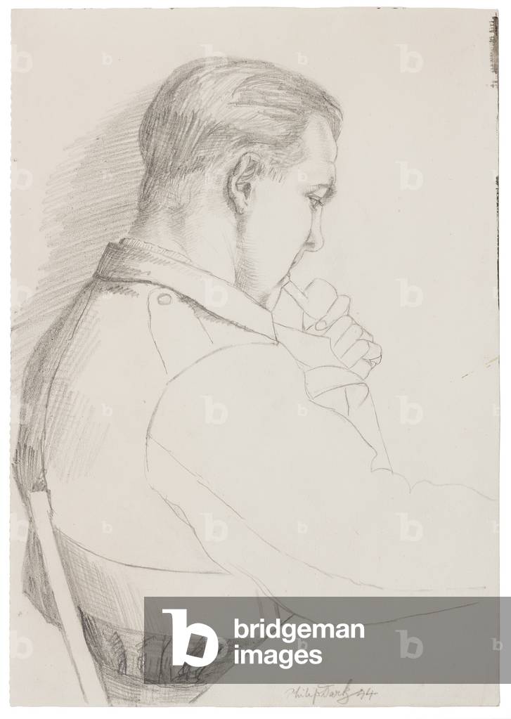 POW Temporary Acting Lieutenant Frank Charles Hamel RNVR, Marlag O, Westertimke, Lower Saxony, 1944 (pencil on paper) 12x8.5 inches. 