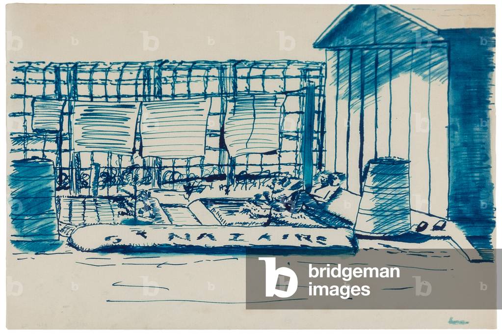 'St Nazaire', a commemorative garden in the POW 'Aufnahmelager', Westertimke, Lower Saxony, 1942 (pen & blue ink on paper)