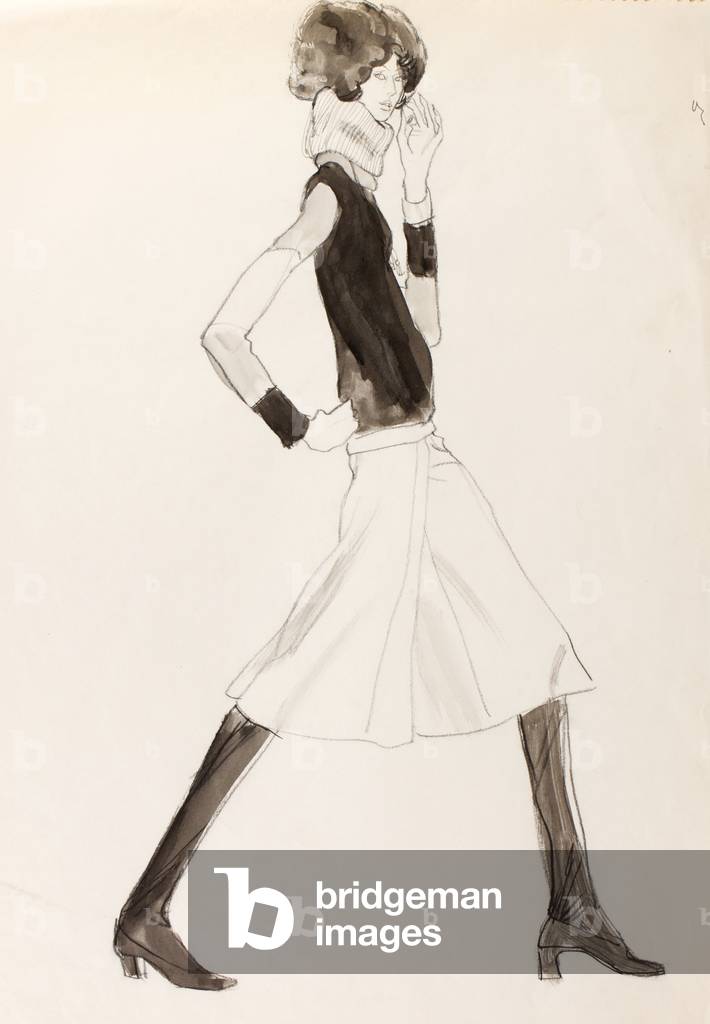 Modelling a roll neck top (chalk, brush, pen, ink & w/c on paper)