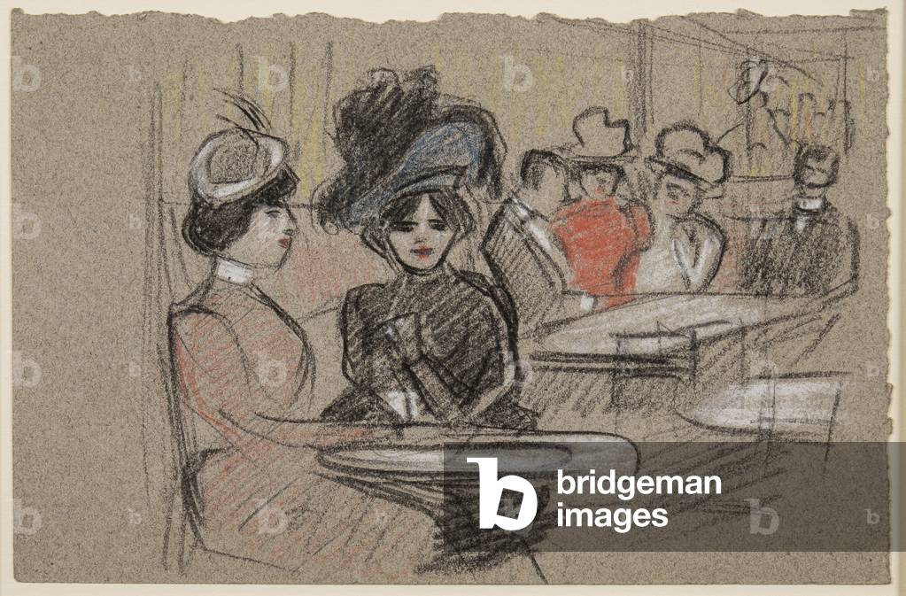 Au Café, c.1895 (red, black & white chalks on paper)