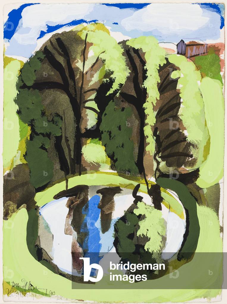 Dunshay Manor Pool, Dorset, 1990 (pencil & gouache on paper)