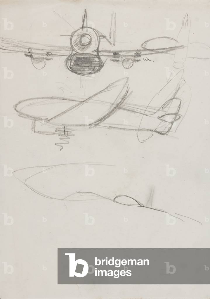 Studies of the Tempests that straffed the POWs on the March, 1945 (pencil on paper)