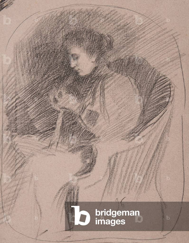 Seated, by lamplight, 1896 (charcoal on pink paper)