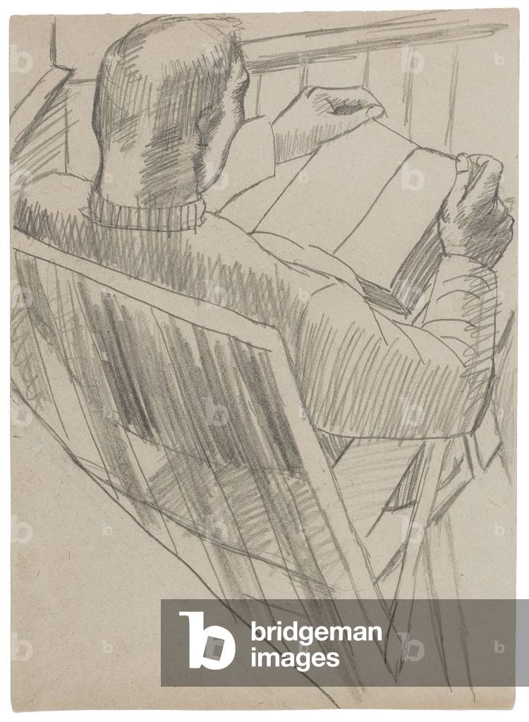 POW reading, the POW Marlag O, Westertimke, Lower Saxony, Summer 1942 (pencil on paper)