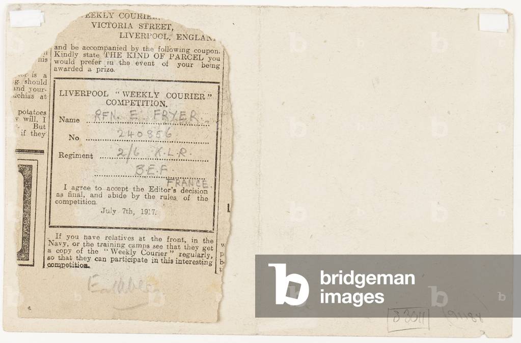 Submission to a newspaper competition editor, 1917 (pencil on paper)