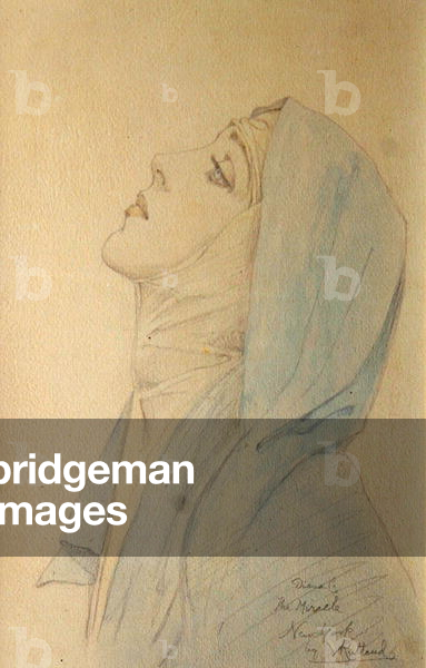 Diana Cooper di profilo e la Madonna in 'The Miracle' di Max Reinhardt, New York, 1923 circa (matita e acquere