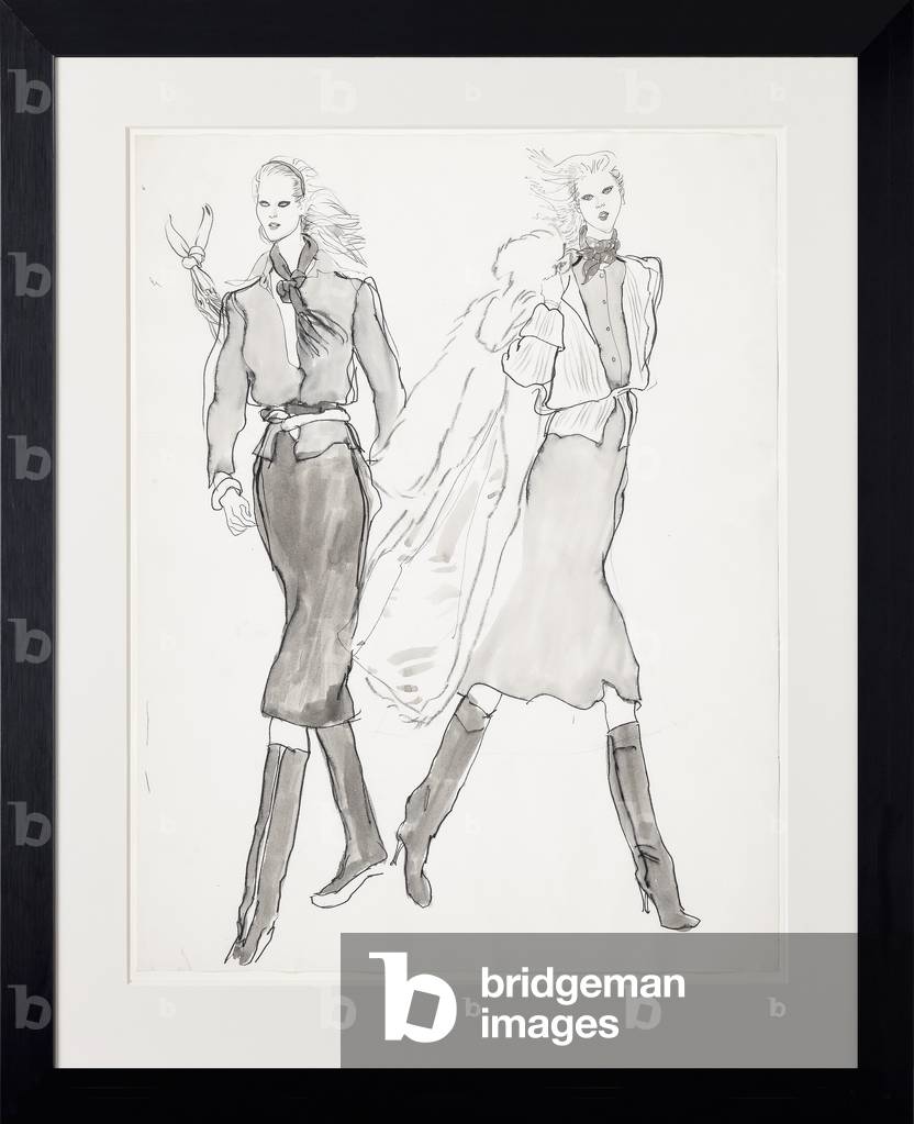 Modelling an Outdoor Look, c.1975 (charcoal, pen, brush & ink on paper)