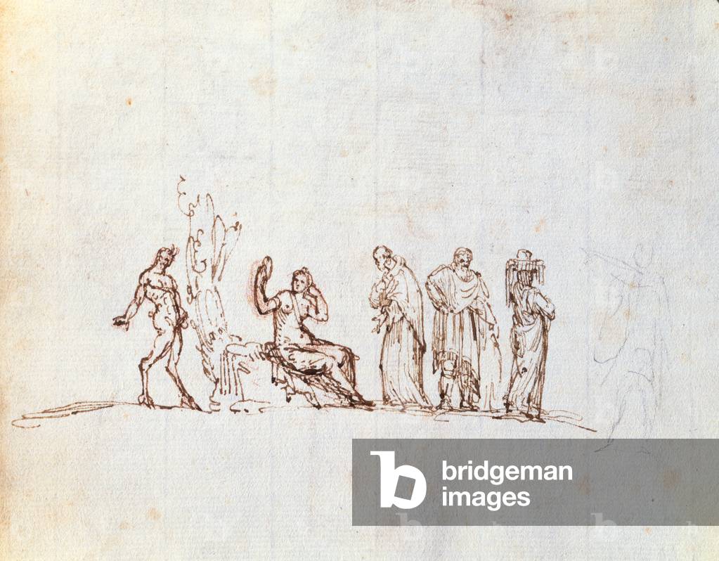 Five Sketches of Classical Figures (ink on paper)