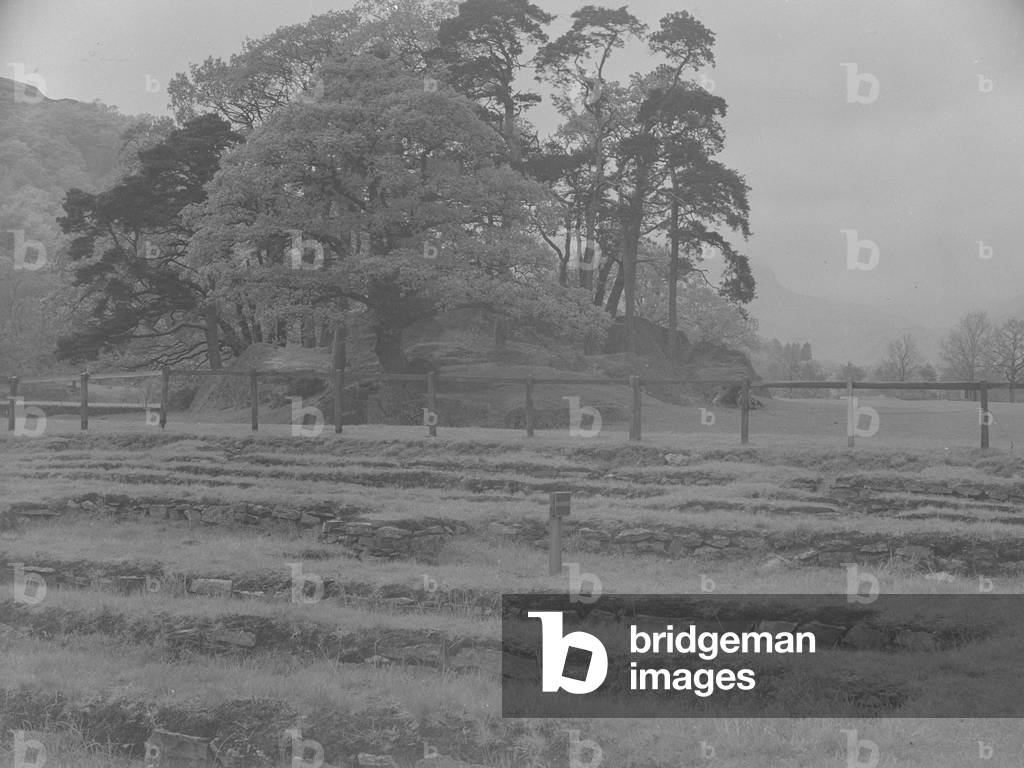 A view of what appears to be the hidden remains of granaries (possibly Roman?), 1930s-60s (b/w photo)