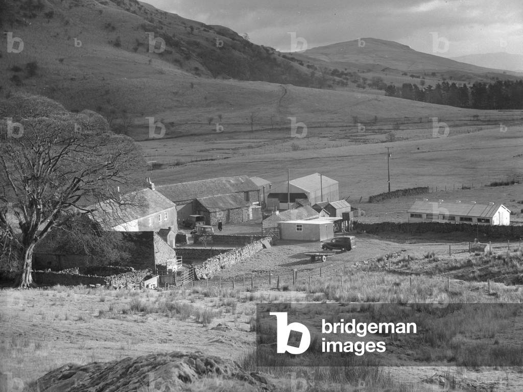Farm buildings and farm yard in Bannisdale, 1930s-60s (b/w photo)