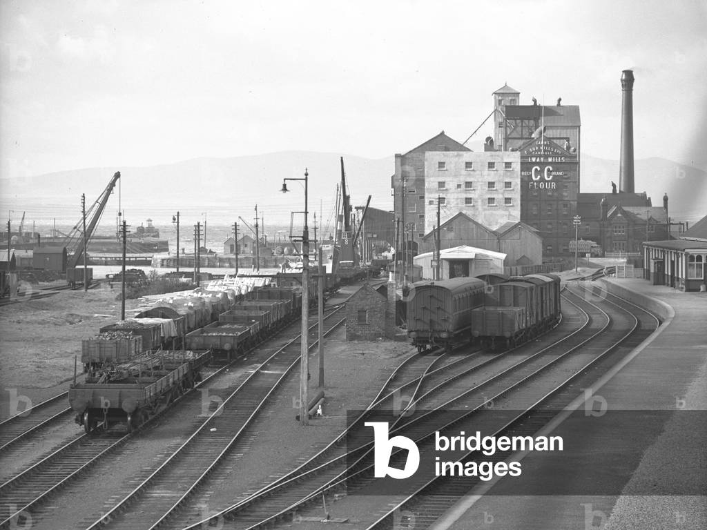 View of freight and goods wagons in sidings at Silloth dock, 1930s-60s (b/w photo)