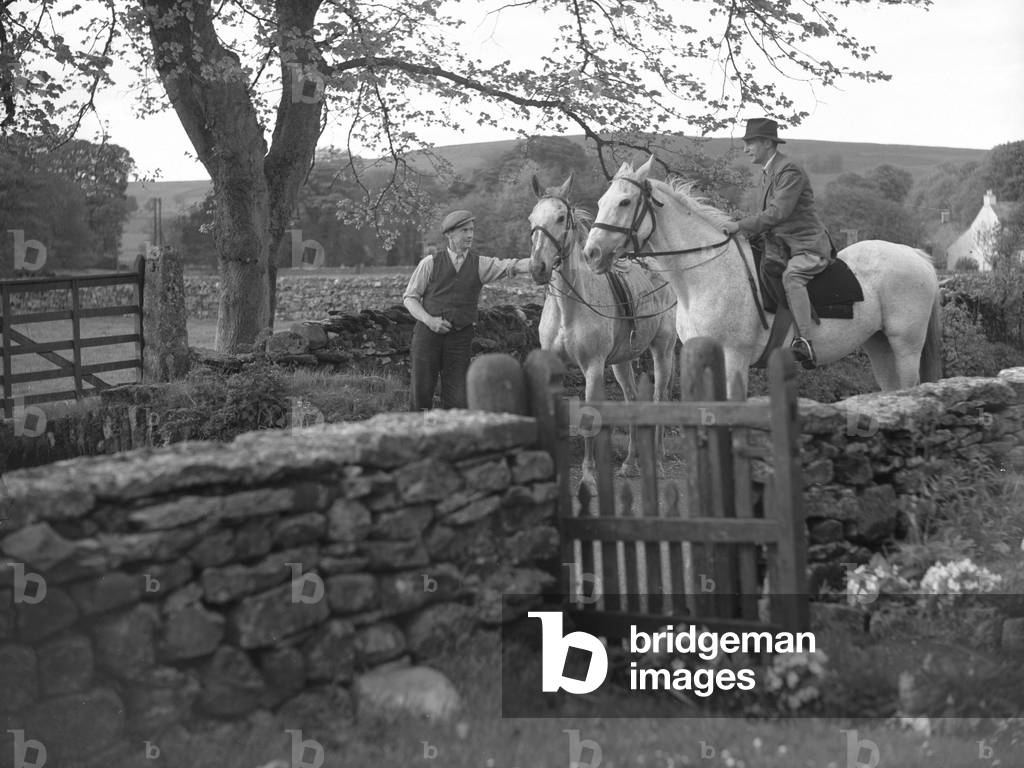 Johnty Wilson and two horses, 1930s-60s (b/w photo)
