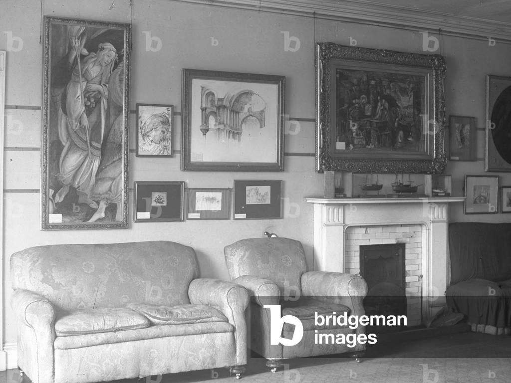 Photograph of one of the rooms at Brantwood, 1930s-60s (b/w photo)