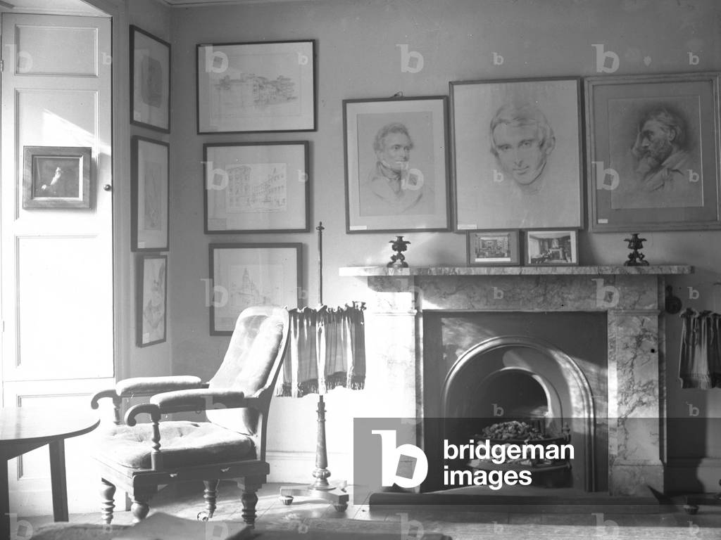 Photograph of one of the rooms at Brantwood, 1930s-60s (b/w photo)