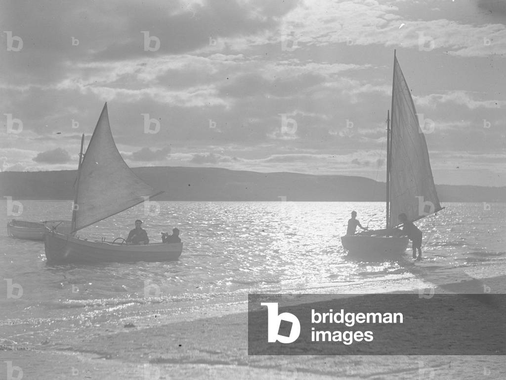Sailing dinghies at high water in Arnside, 1930s-60s (b/w photo)