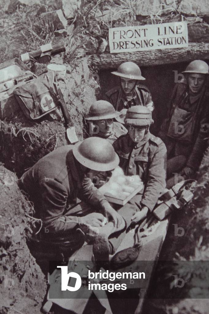 A British trench dressing station in the Balkans, 1914-18 (b/w photo)
