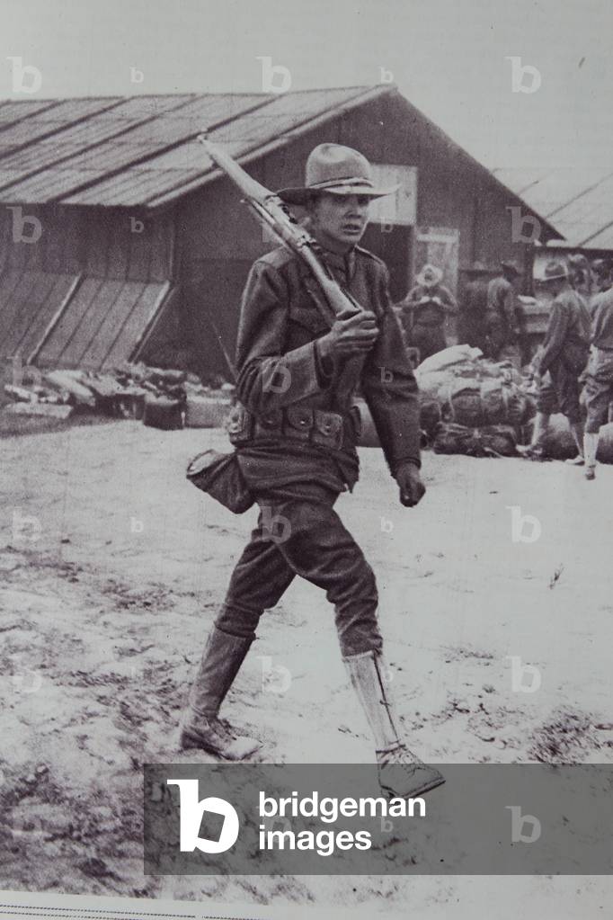 A sentry at a United States Army camp in France, 1914-18 (b/w photo)