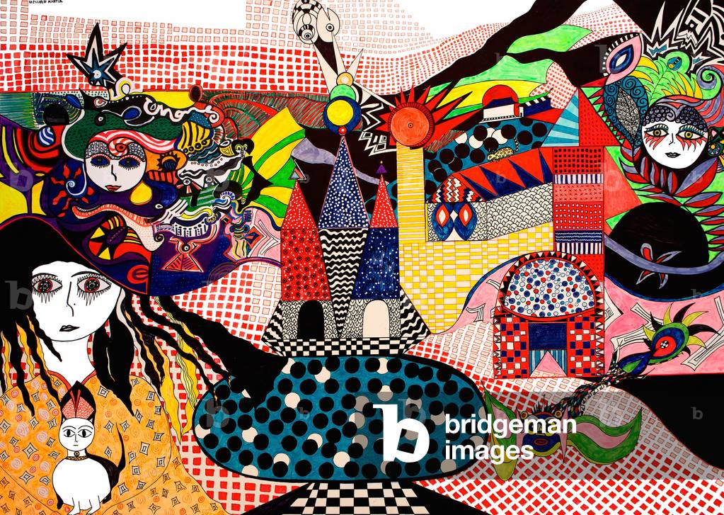 Woman with hat on Chinese Square, 2011 (mixed technique on paper, collage)