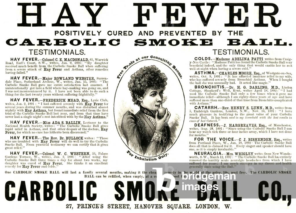Advertisement for the 'Carbolic Smoke Ball Co.', 1892 (litho)