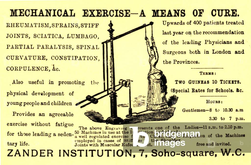 Advertisement for the 'Mechanical Exercise' available at the 'Zander Institution', 1890s (colour litho)