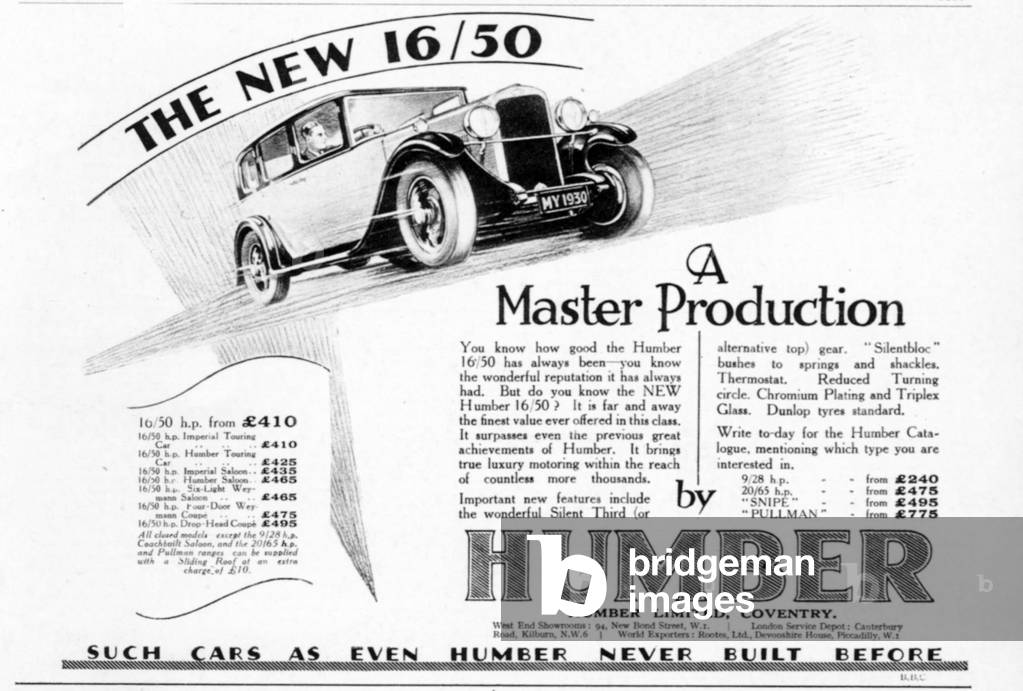 Humber Magazine Advert, 1929 (litho)