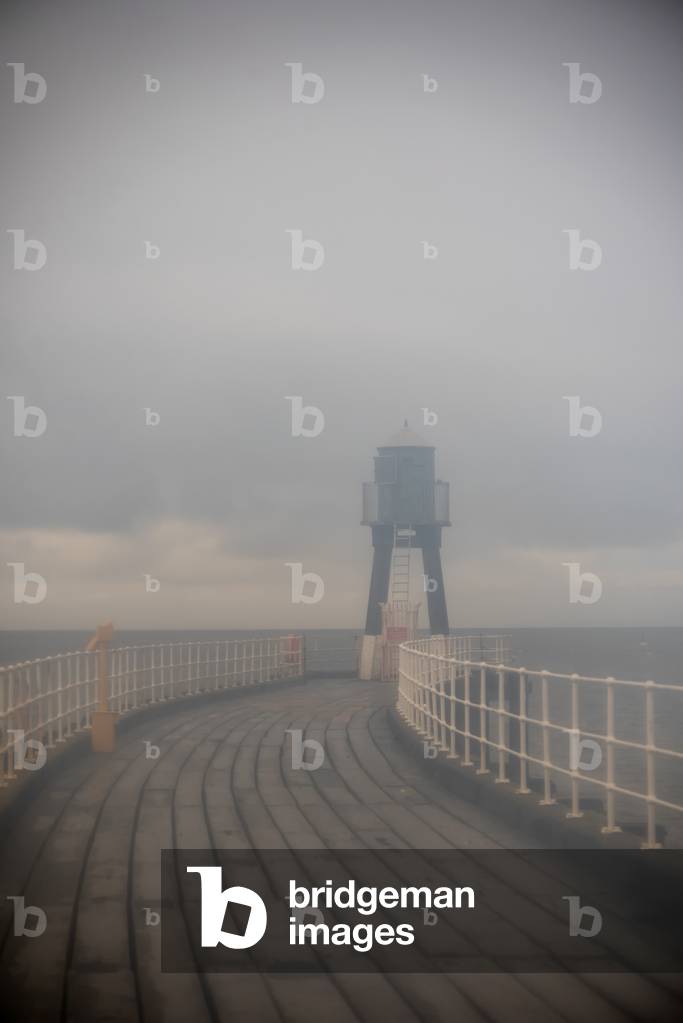 Whitby Harbour West Lighthouse in Mist, 2020 (digital photograph)