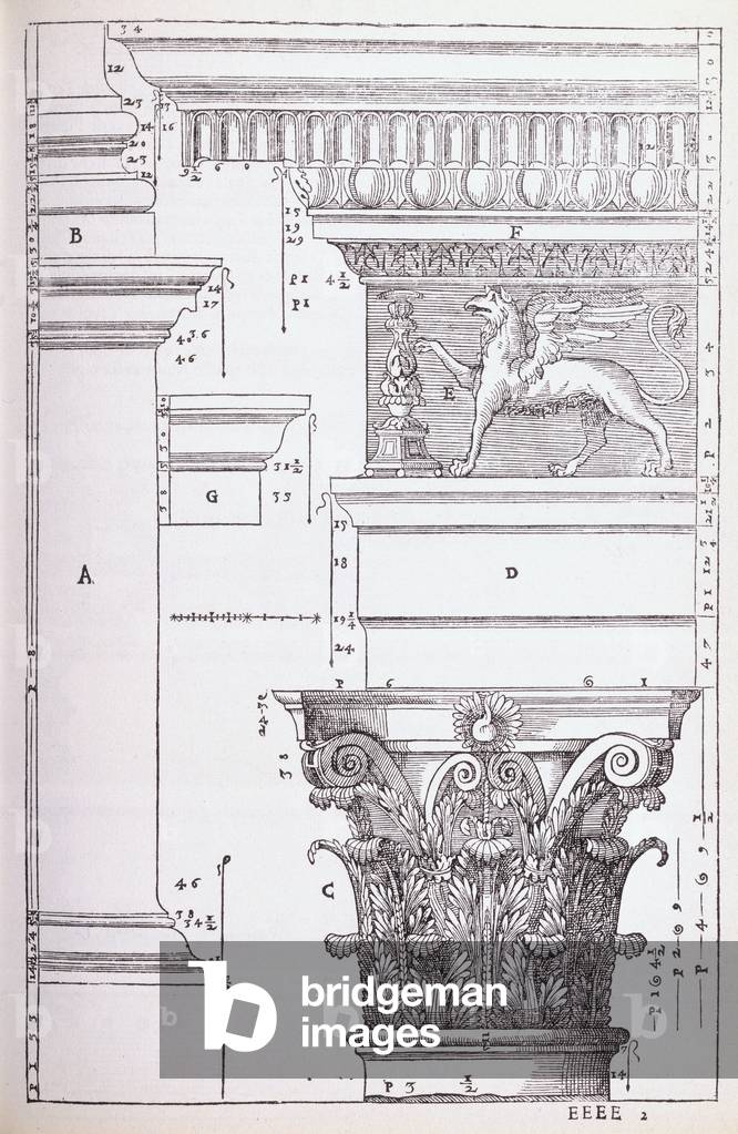 Decorative details from the Temple of Antoninus and Faustina, illustration from a facsimile copy of 'I Quattro Libri dell'Architettura' written by Palladio, originally published 1570