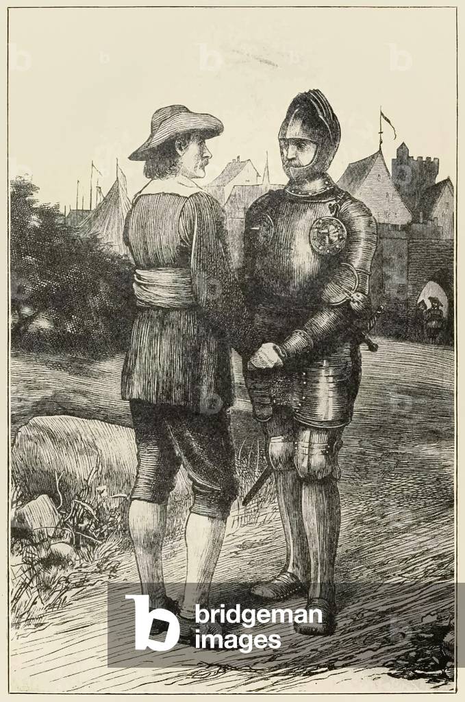 Hopeful and Christian' from 'The Pilgrim's Progress From This World, To That Which Is To Come' by John Bunyan (1628-1688) illustration by Thomas Dalziel (1823-1906) Hopeful from the town of Vanity joins Christian on his journey.