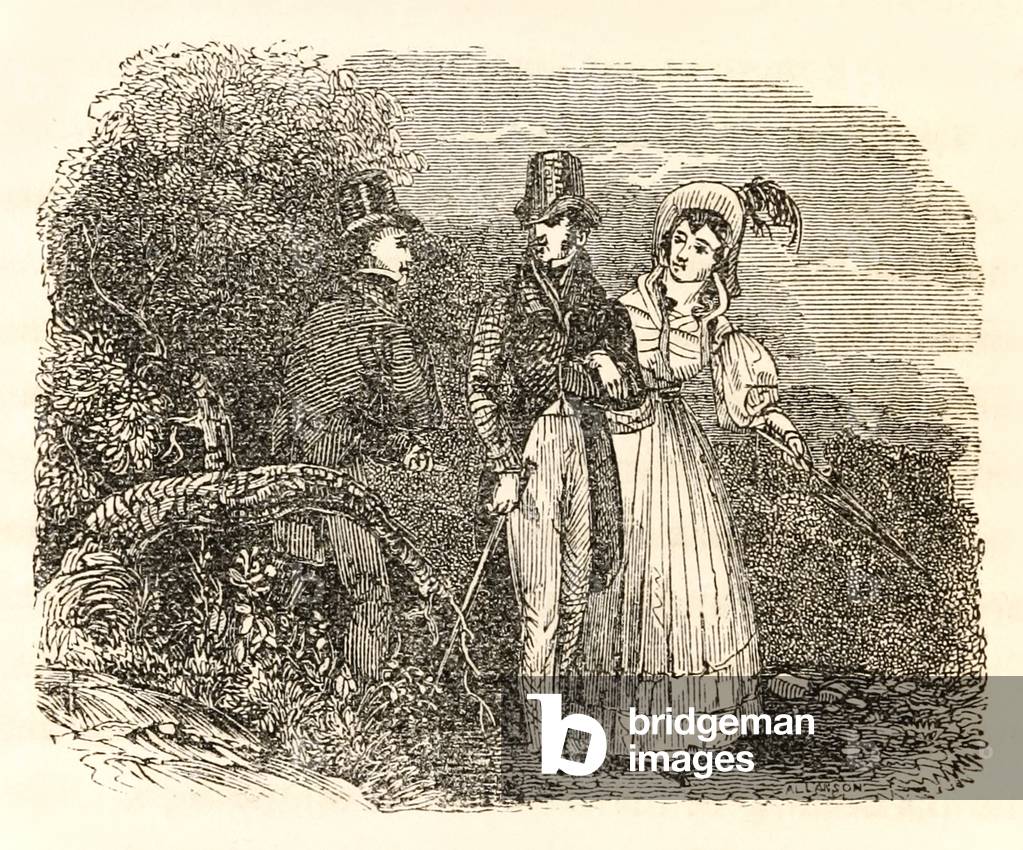 Buckingham walks with Julia (engraving)