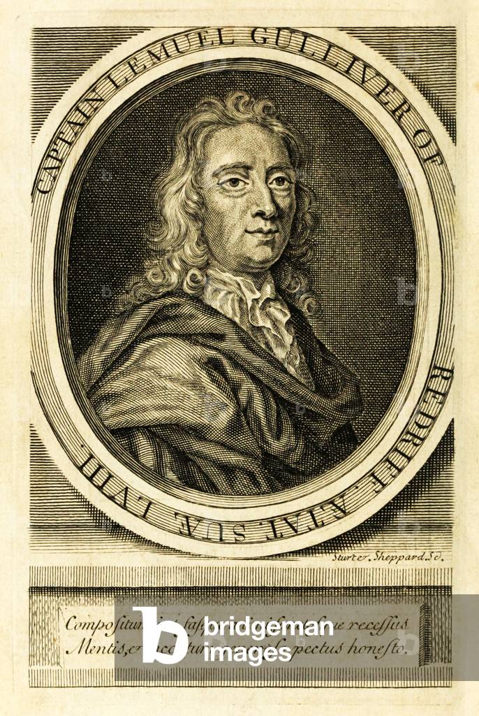 Frontispiece portrait of Captain Lemuel Gulliver from 'Travels into Several Remote Nations of the World' better know as 'Gulliver's Travels' by Jonathan Swift