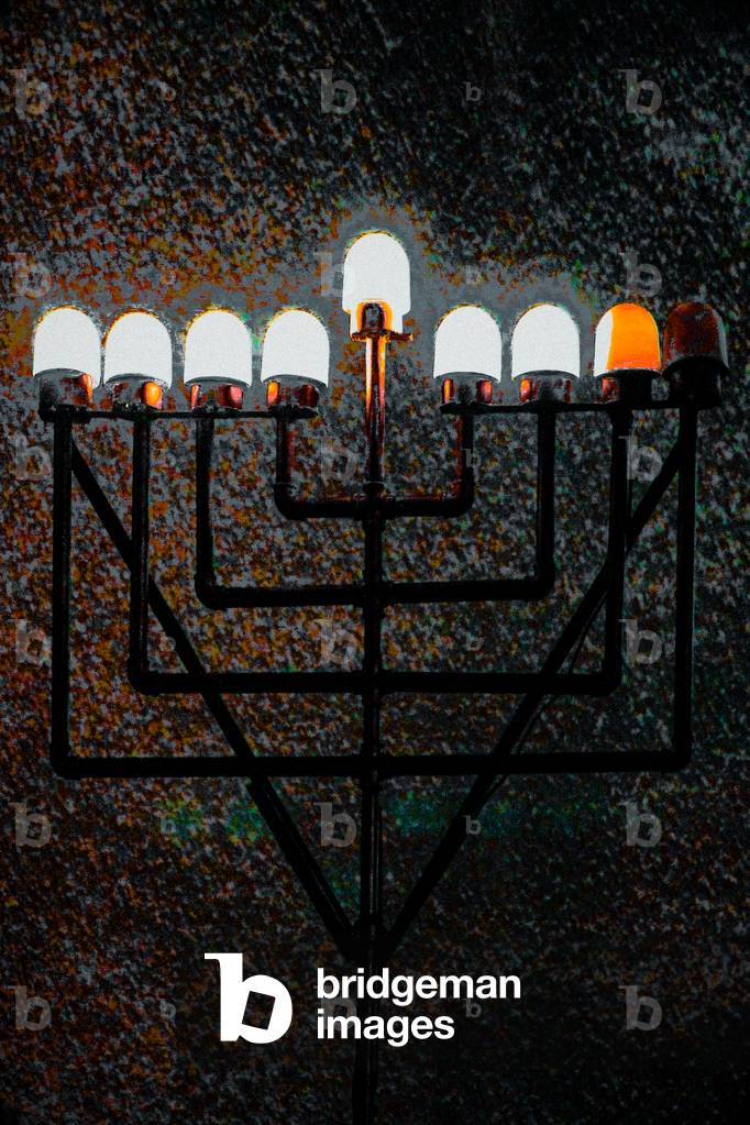 Big Synagogue Menorah, 2018 (hand repainted photograph)