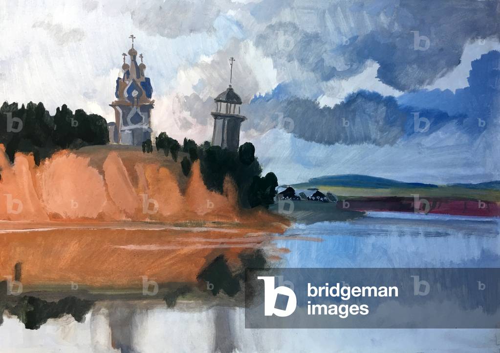 On the Northern Dvina River, 1977 (gouache on paper)