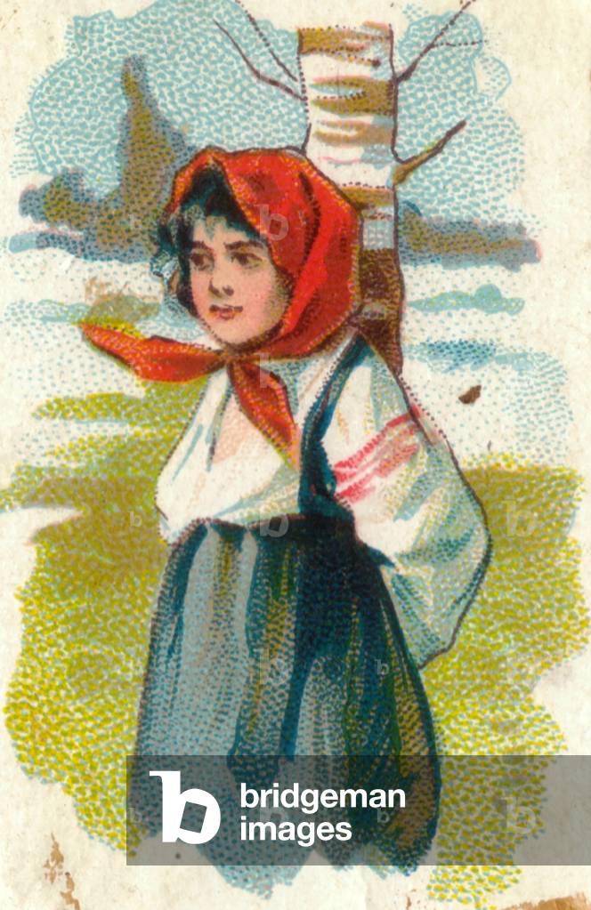 Girl with headscarf, 1900s (colour litho)