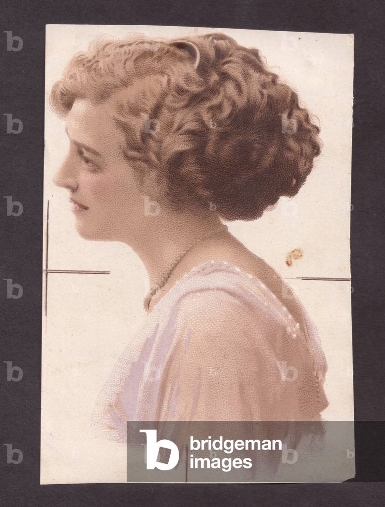 Woman in profile, 1900s (colour litho)