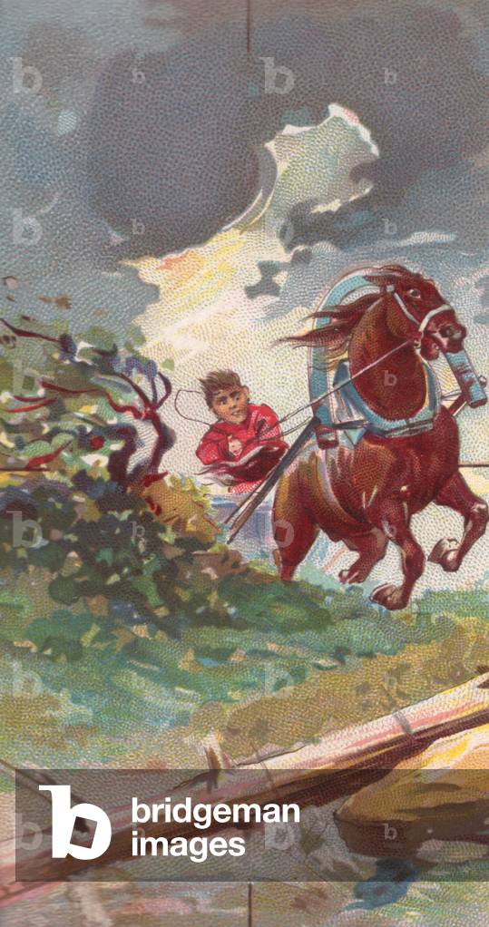 Horse and carriage, 1900s (colour litho)