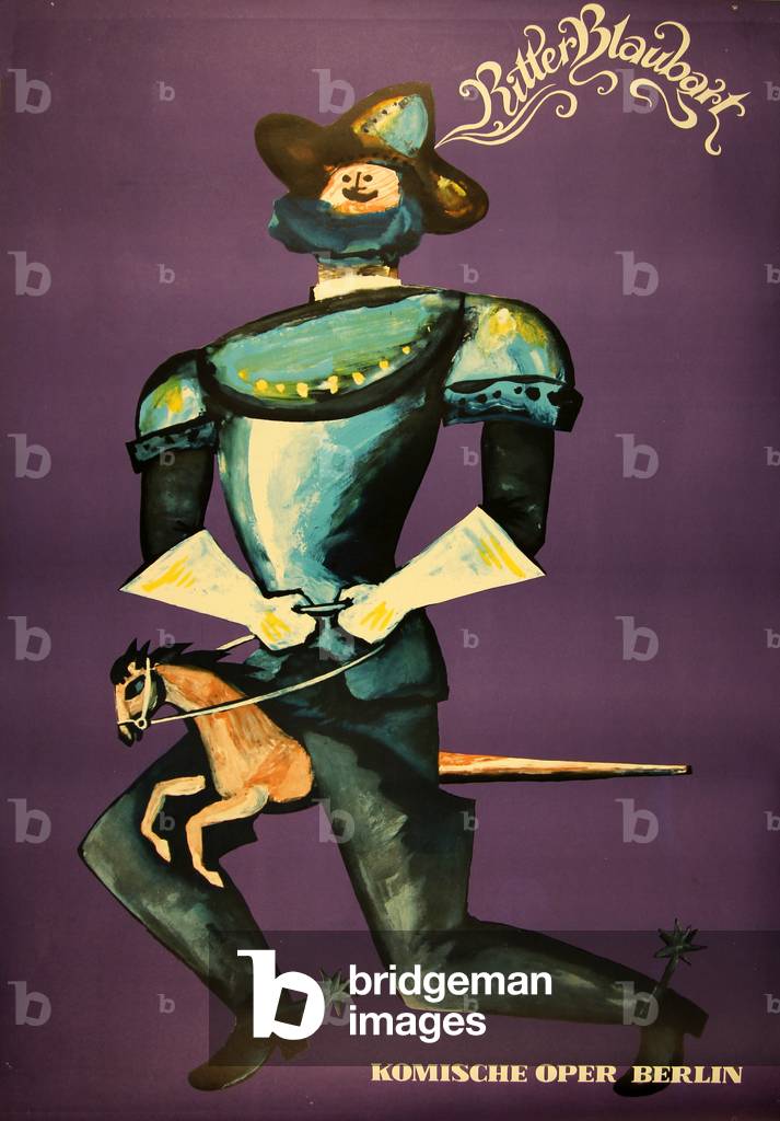 'Knight Bluebeard', poster for the fairy-tale opera by the Austrian composer Emil Nikolaus von Reznicek. (Ritter Blaubart), 1960s (colour litho)