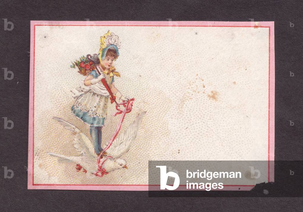 Girl riding a bird, 1900s (colour litho)