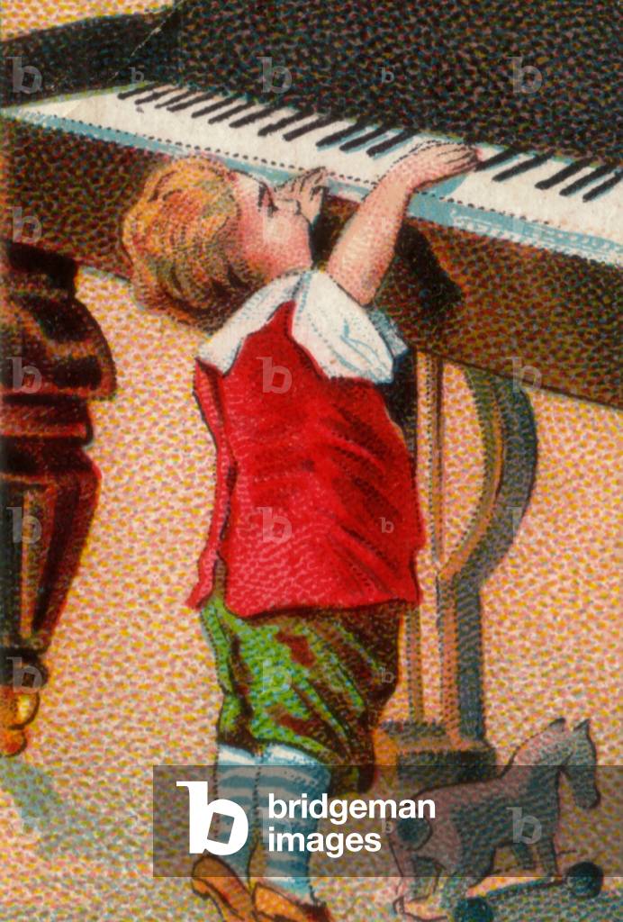 Child at the piano, 1900s (colour litho)