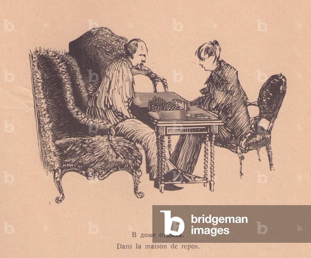 At the Rest Home. Playing Chess (Maison de repos), 1921 (woodcut)