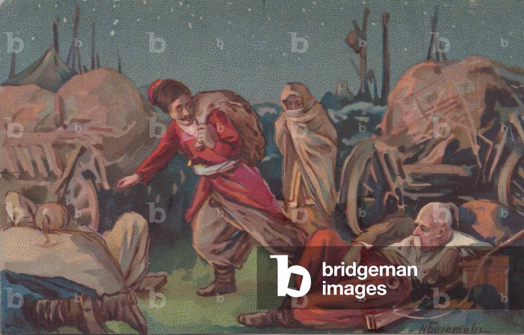A thief in the night, 1900s (colour litho)