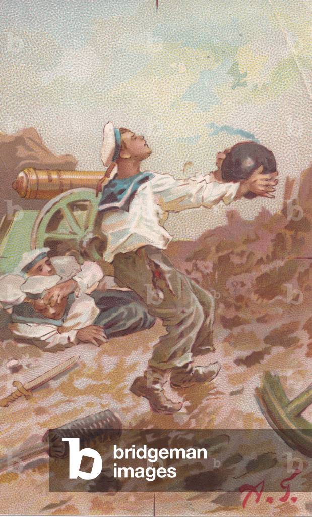 Sailor with a cannon ball, 1900s (colour litho)