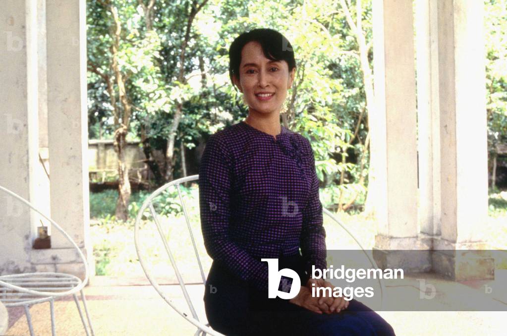 Portrait of Aung San Suu Kyi, Burmese dissident. Photograph from 1998.