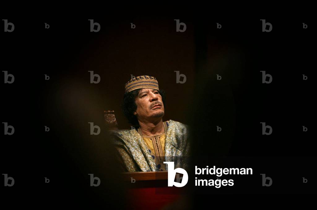 12/06/2009 portrait de Muammar Gheddafi (Mouammar Kadafi ou Al-Qadefi, Algathafi, Kadhafi, al-Kadhafi, al Gaddafi, Al Qadafii, Gueddafi, El-Gueddafi) dirigeant libyen lors de sa visite a Rome.
©Agf/Leemage