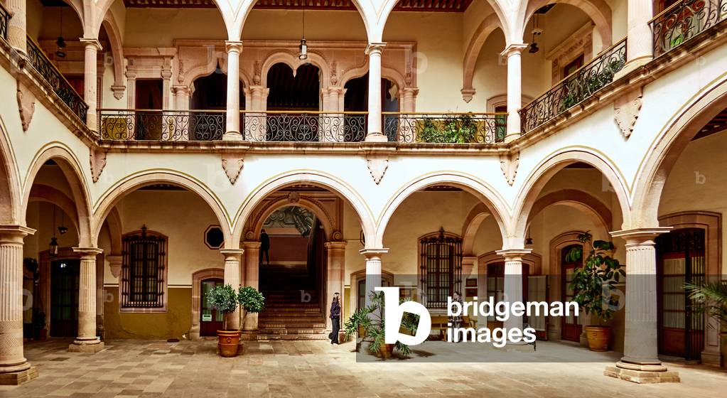 The colonial center and a typical patio in zacatecas city in mexico. unesco world heritage city