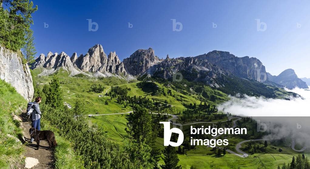 Italy dolomites sella mts. cir mountains and pass puez group from gardena pass grdner joch footpath to pisciad hut 666 trail ©Nardi Alberto/AGF/Leemage