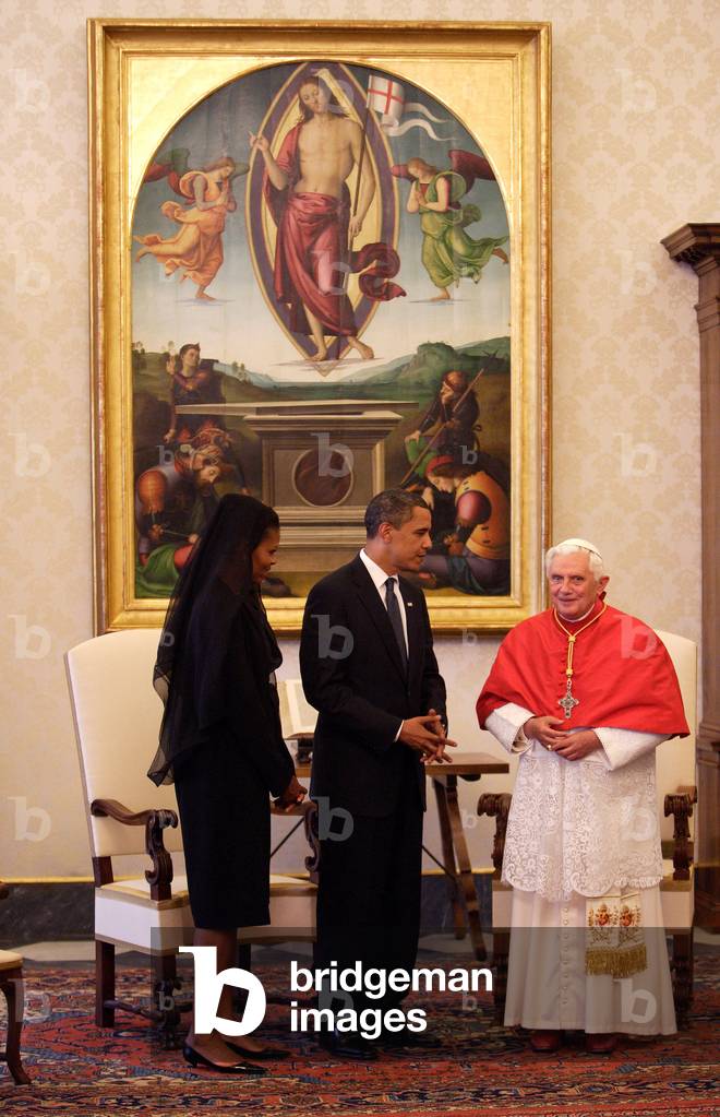 10/07/2009 Vatican, the Pope Benedict XVI (XVI) (Benedetto 16)( PAPA RATZINGER) receiving the American president Barack Obama and his wife Michelle Obama
