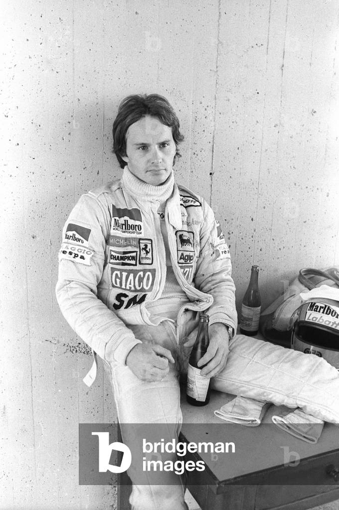 1980 Formule 1, portrait du pilote automobile canadien de l'ecurie Ferrari Gilles Villeneuve (1950-1982) a Maranello, Italie. Photo Frassineti ©AGF/Leemage